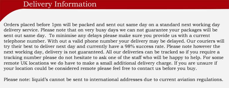 Delivery information Delivery orders placed before 1pm will be sent out same day on a standard next working day , terms and conditions apply