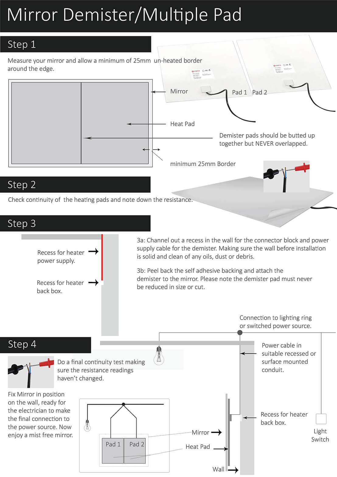 Bathroom Mirror Demister Demisting Heating Pad Steam Free In Square