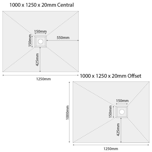 1000 x 1250 c-o Shower Tray