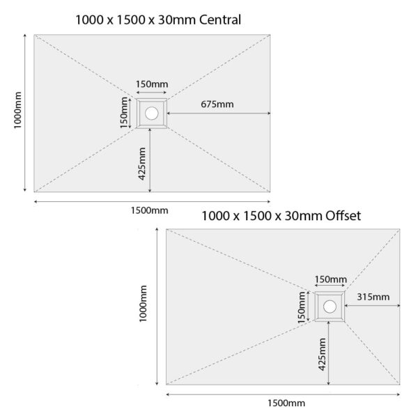 1200 x 1500 c-o Shower Tray