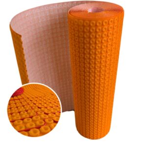 Self adhesive decoupling mat for loose and in screed wire