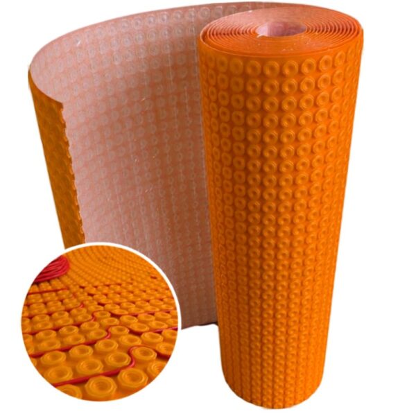 Self adhesive decoupling mat for loose and in screed wire