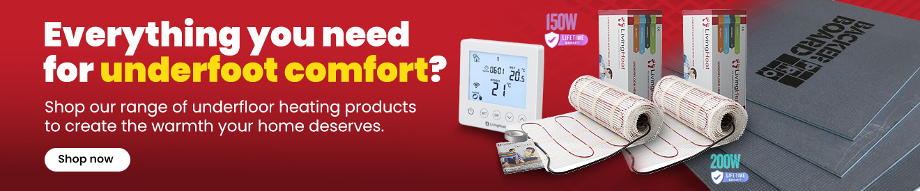 Living Heat Underfloor Heating Thermostat, matting and backer boards